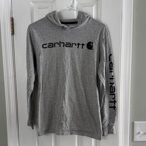 Girls Carhartt Heather Gray Long Sleeve Hoodie Tee. Size Large (14-16)